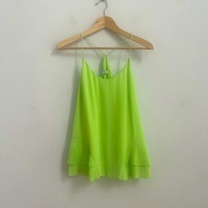 NAKED ZEBRA neon lime green halter top w/ pleated hem detail